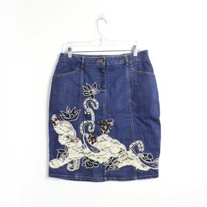 Vintage Monroe & Main denim mini skirt embroidered embellished Y2K pencil M
